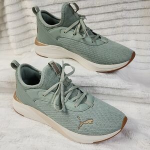 Puma Women's Sage Green & Gold Sneakers, Size 8.5, Like New